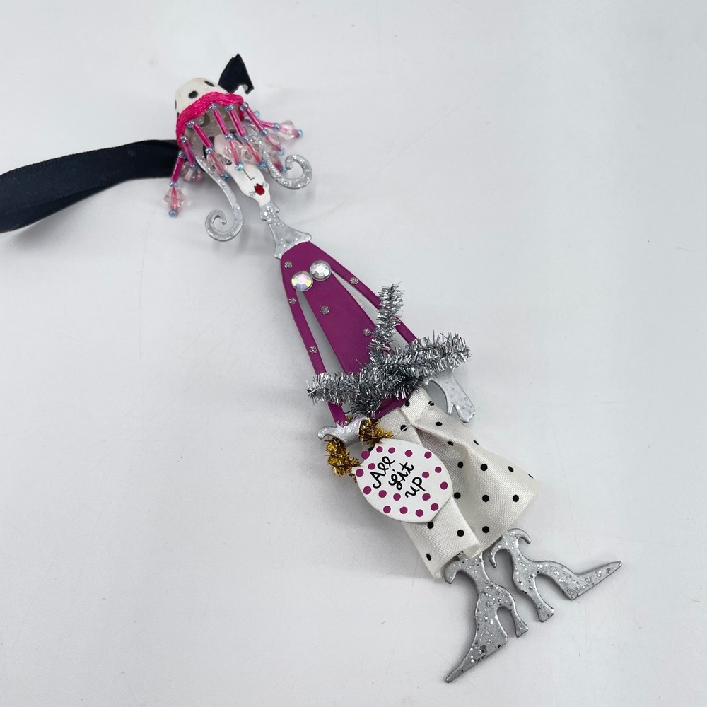 Silvestri Joey All Lit Up Diva Ornament Purple Polka Dot Metal Whimsical 7"